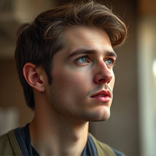 Portrait d'Antoine Dupont, étudiant en scénario, regardant l'horizon.