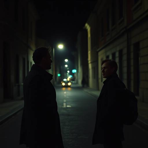 Still du film 'Les Ombres du Passé' : deux personnes se disputent dans une rue sombre.
